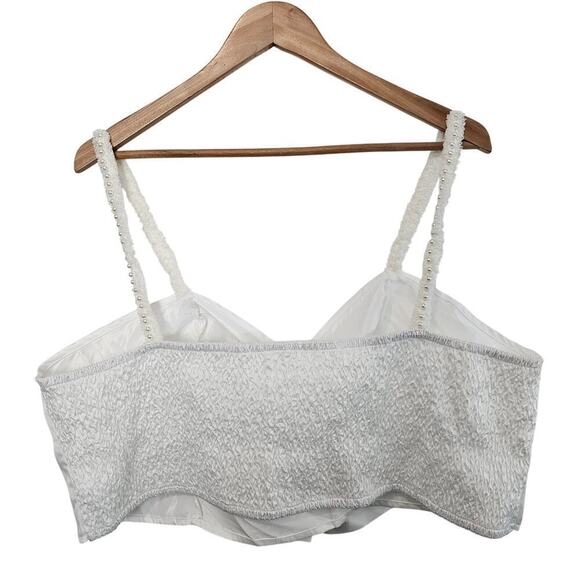 Bow Crop Top Cami Women 2X White Lace Beaded Straps Bralette Coquette Girly Boho - Picture 2 of 8